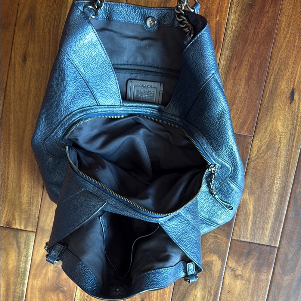 Coach Blue (metallic) Leather Shoulder Bag with Braided Handles - Picture 3 of 11